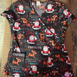 Lightly Worn Rudolph Scrub Top